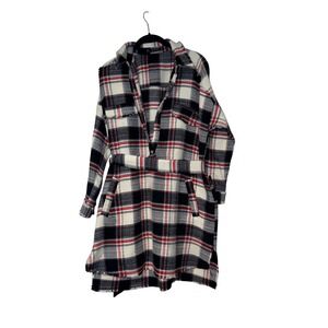 Zara Plaid Belted Shacket Jacket Womens XL Red Black White Woven Coat